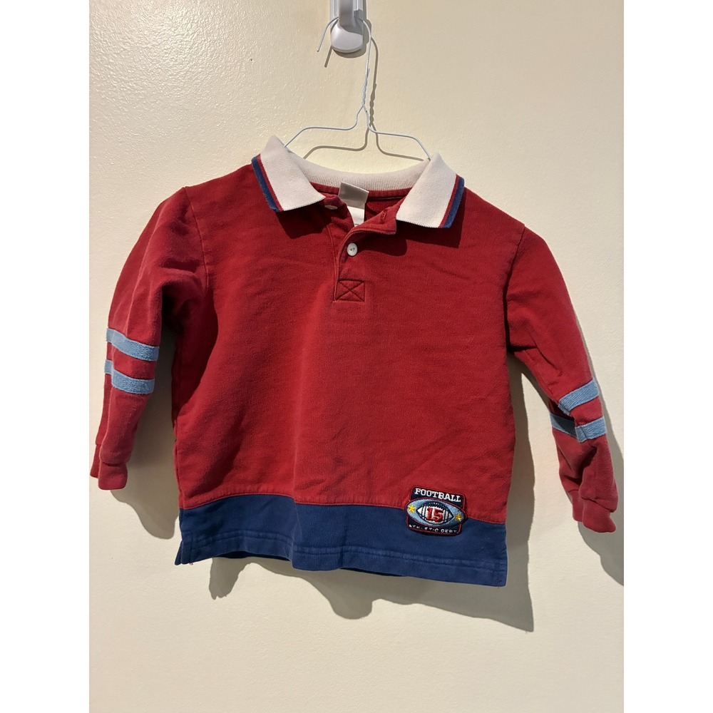 Little Me Boys Red Blue Football Rugby Sweatshirt Long Sleeve Size 4 Cotton